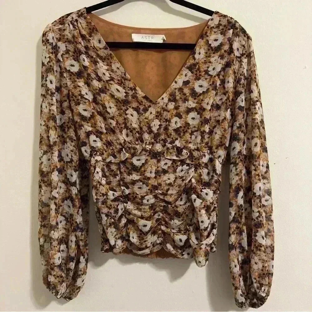 Astr The Label Size Medium Multicolor Ruched Flor… - image 3